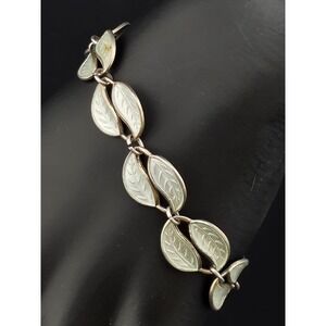 David Andersen Norway Sterling Silver White Enamel Double Leaf Bracelet 051/016